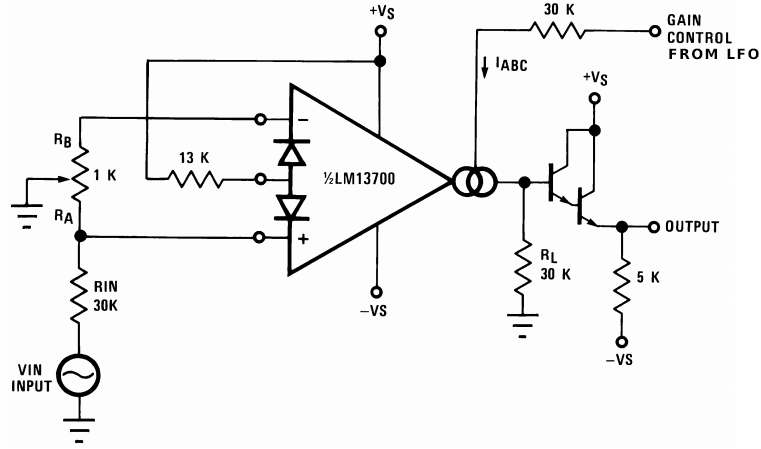 Utilisation typique d'un LM13700 pour contrôle automatique de gain