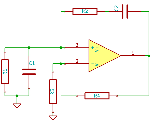 Schéma de base d'un pont de Wien oscillateur.